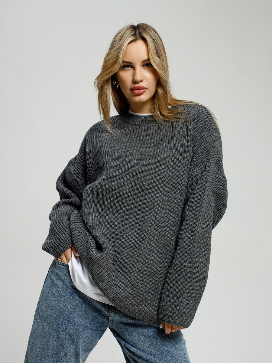 Damen Grob gestrickter Komfortpullover mit Rundhalsausschnitt
