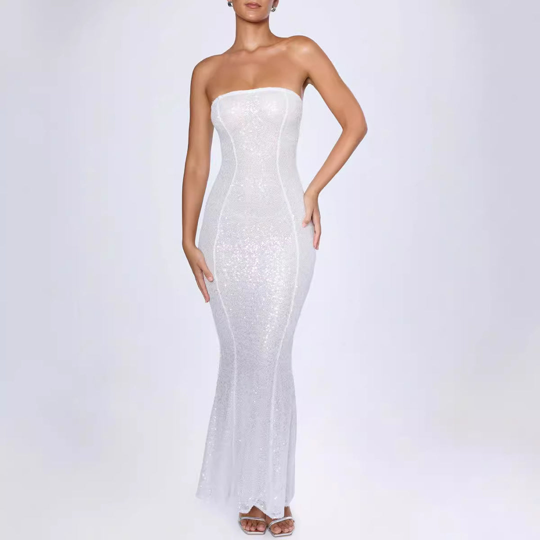 Damen Glamouröses Abendkleid im schlichten bandeau Stil mit funkelnden Pailletten R&B