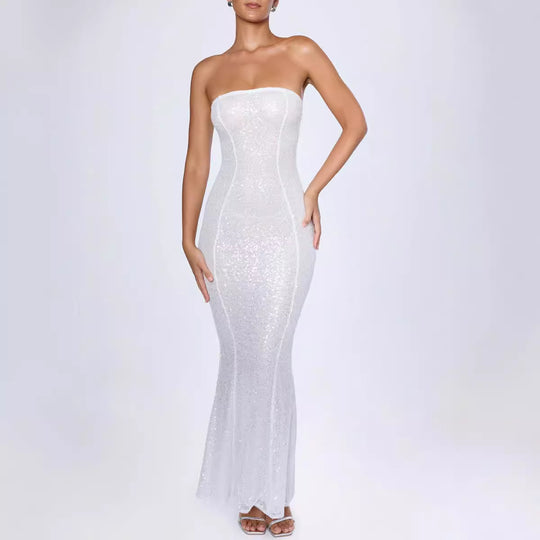 Damen Glamouröses Abendkleid im schlichten bandeau Stil mit funkelnden Pailletten R&B