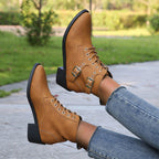 Damen modische Schnürstiefeletten mit praktischen Schnallen und robustem Absatz R&B