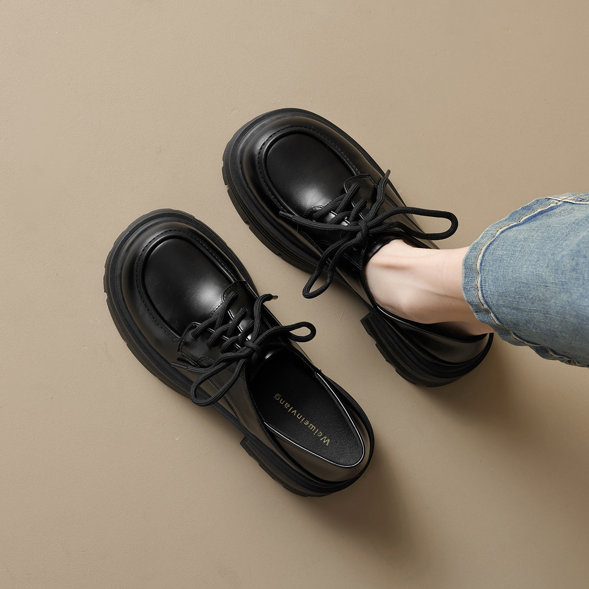 Damen elegante Schnürschuhe mit robustem Plateau