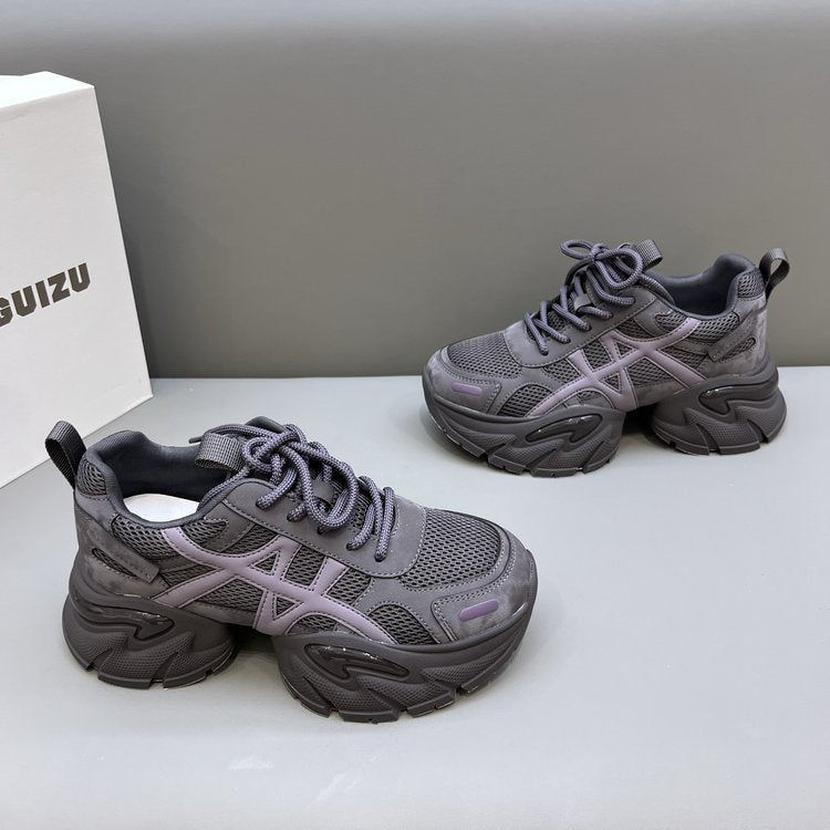 Damen modische Chunky Sneakers mit atmungsaktivem Mesh-Obermaterial und verstellbarem Schnürsystem R&B