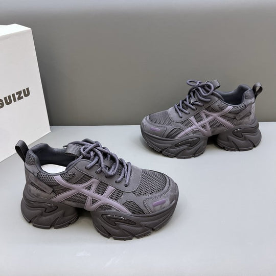 Damen modische Chunky Sneakers mit atmungsaktivem Mesh-Obermaterial und verstellbarem Schnürsystem R&B