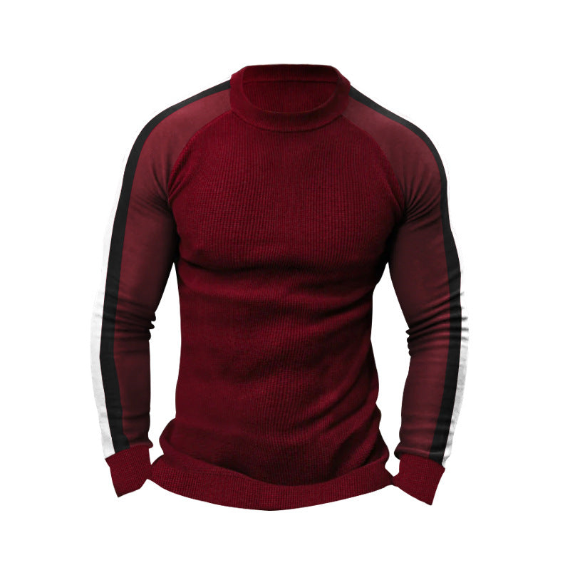 Herren sportlicher Strickpullover mit kontrastierenden Ärmeln und hohem Kragen R&B
