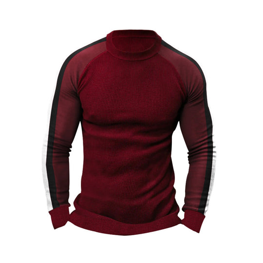 Herren sportlicher Strickpullover mit kontrastierenden Ärmeln und hohem Kragen R&B