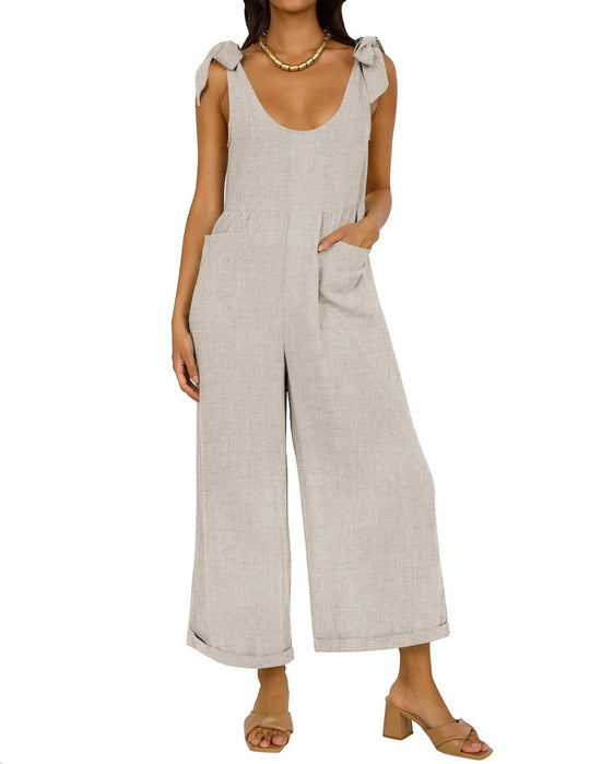 Damen Lässiger Jumpsuit mit verstellbaren Trägern und weitem Bein R&B