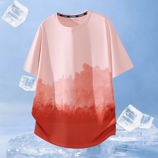 Unisex Nan Oversized Kurzarmshirt mit Aquarelldruck, atmungsaktivem Meshgewebe und legerer Passform R&B