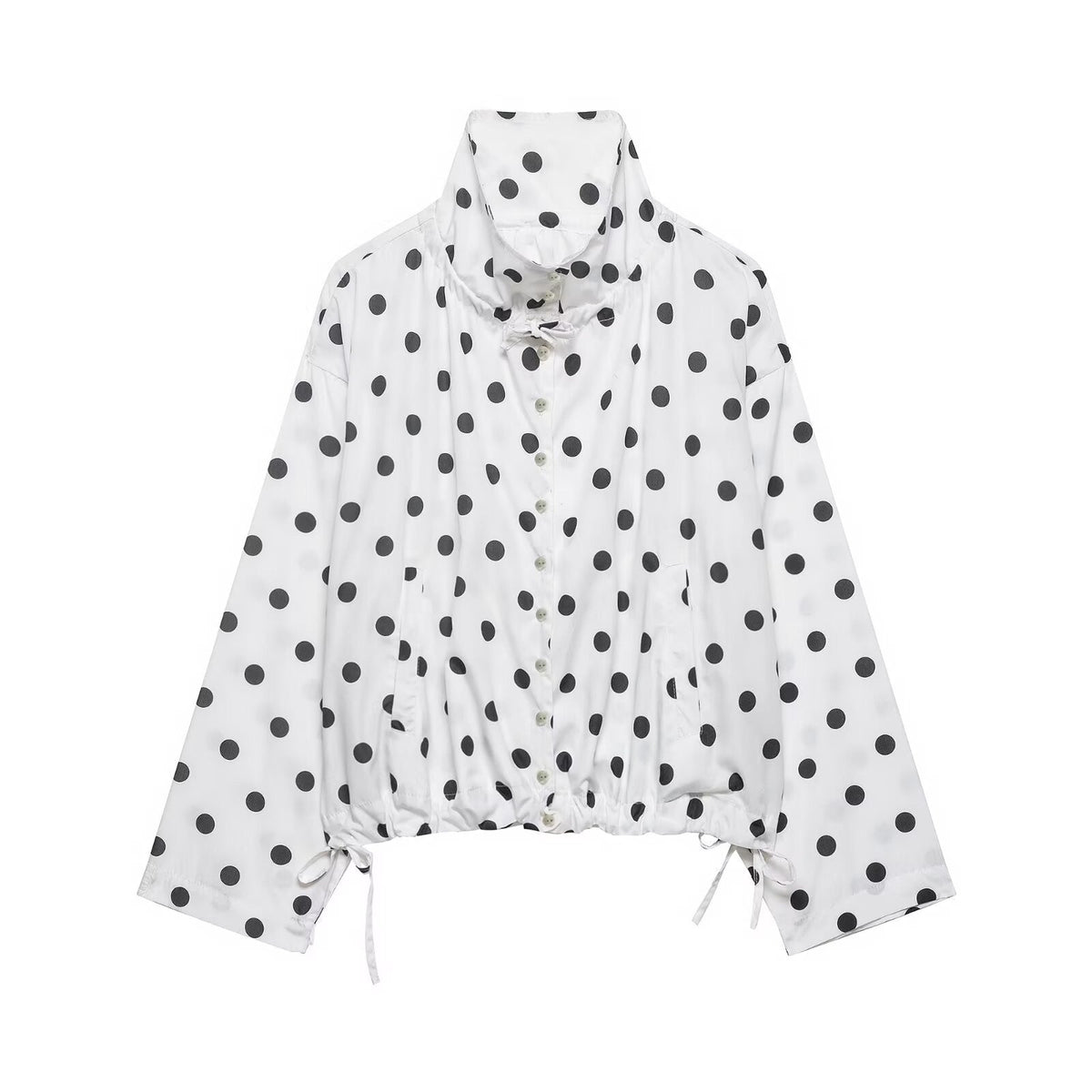 Damen nan leichte gepunktete Windbreaker-Jacke mit Tunnelzug und Stehkragen R&B