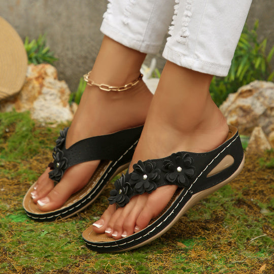 Damen Flip-Flops mit dekorativen Blumenapplikationen R&B