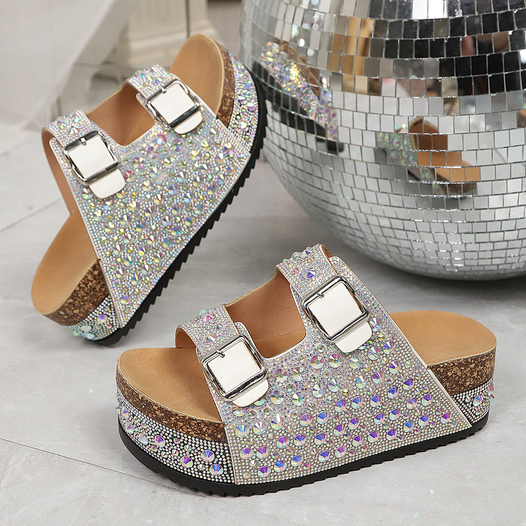 Damen Pailletten-Badesandalen mit breiten Riemen R&B