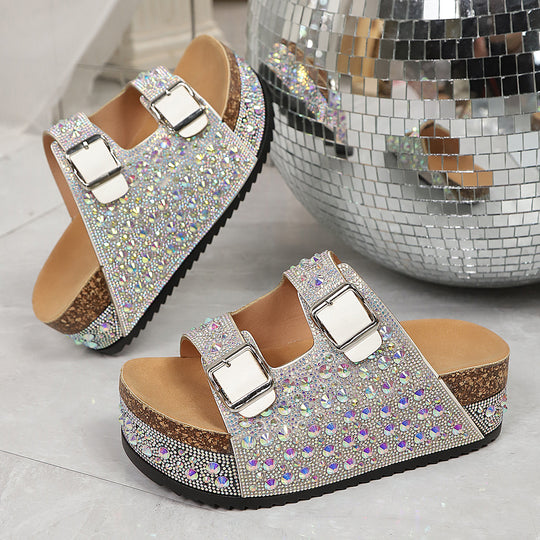 Damen Pailletten-Badesandalen mit breiten Riemen R&B