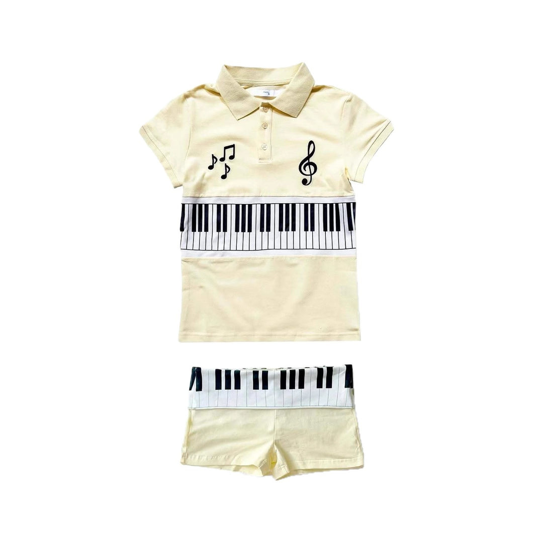 Damen Poloshirt und Shorts Set mit musikalischem Design R&B