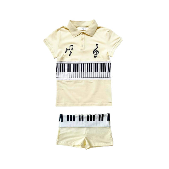 Damen Poloshirt und Shorts Set mit musikalischem Design R&B