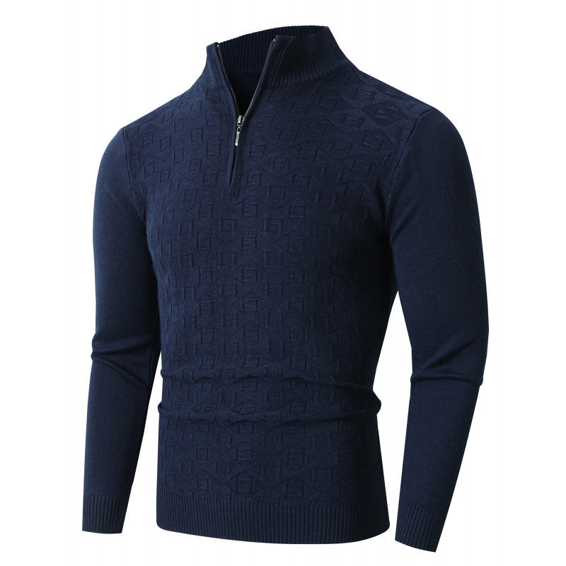 Herren Strickpullover mit modernem Zopfmuster und Halbreißverschluss R&B