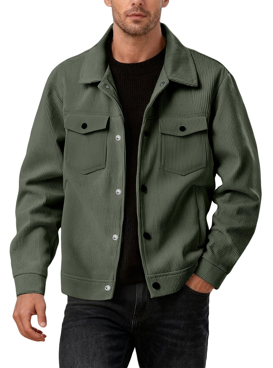 Herren nan Cordjacke im klassischen Arbeiterjacken-Schnitt mit Druckknöpfen und Brusttaschen R&B