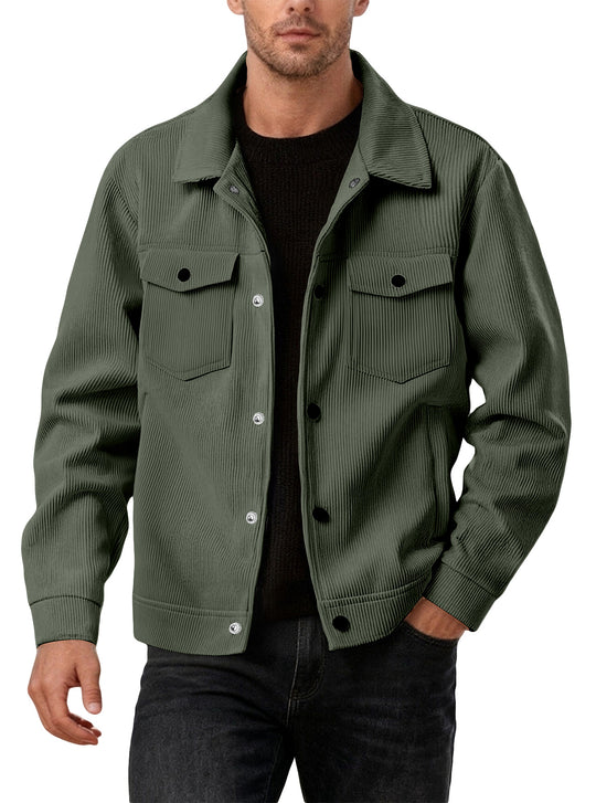 Herren nan Cordjacke im klassischen Arbeiterjacken-Schnitt mit Druckknöpfen und Brusttaschen R&B