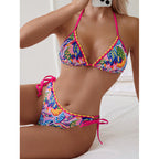 Damen Triangel-Bikini mit verspieltem Muster und verstellbaren BindR&Bändern R&B