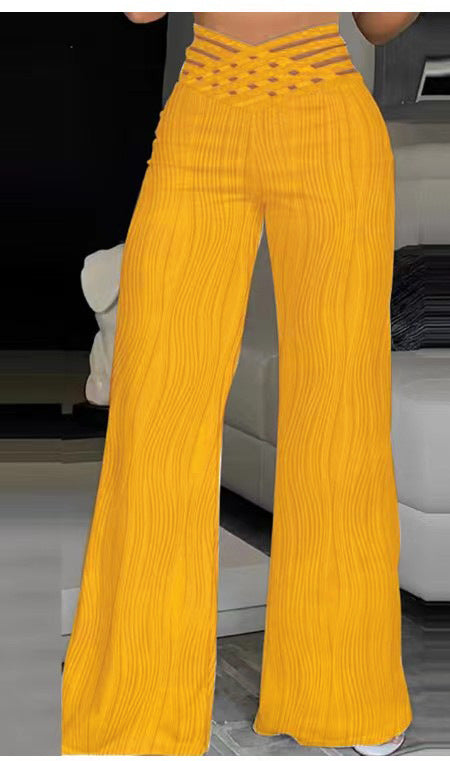 Damen Hochtaillierte Palazzo-Hosen mit trendigem Rippendesign R&B