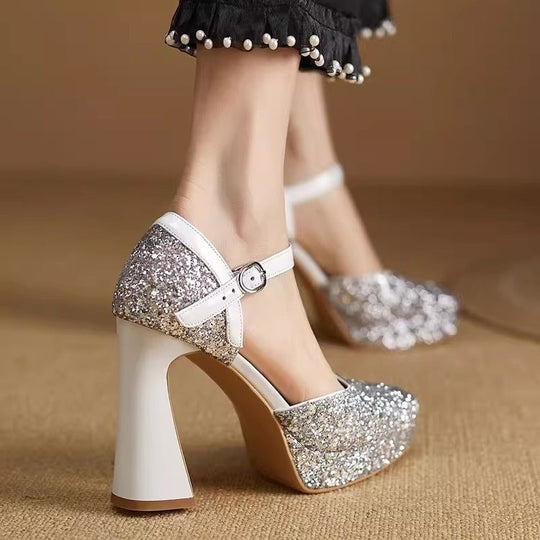 Damen Glitzernde Plateau-Pumps mit elegantem Riemchen R&B