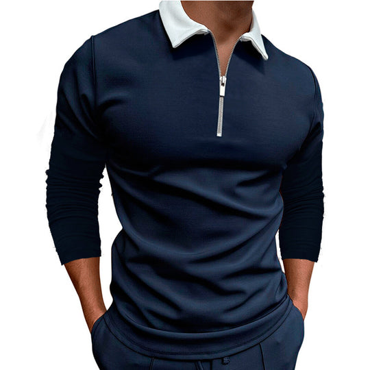 Herren sportlicher Pullover mit 1/4 Reißverschluss und kontrastierendem Kragen R&B