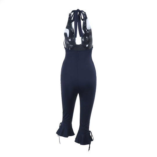 Damen Eleganter Jumpsuit mit hochgeschlossenem Design und Rüschendetails R&B
