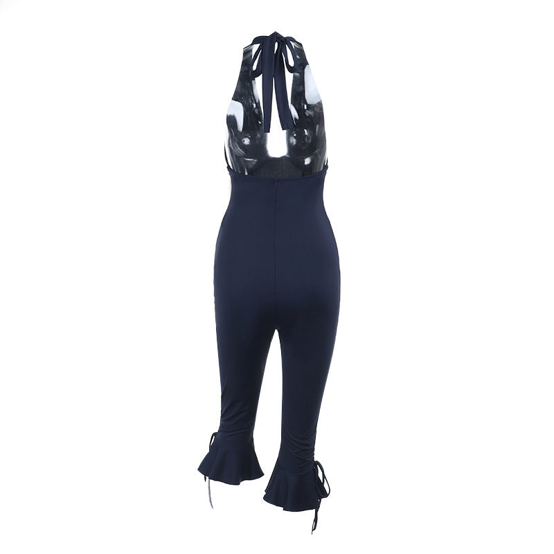 Damen Eleganter Jumpsuit mit hochgeschlossenem Design und Rüschendetails R&B