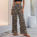 Damen Weite Leopardmuster-Hose mit elastischem Bund und Kordelzug
