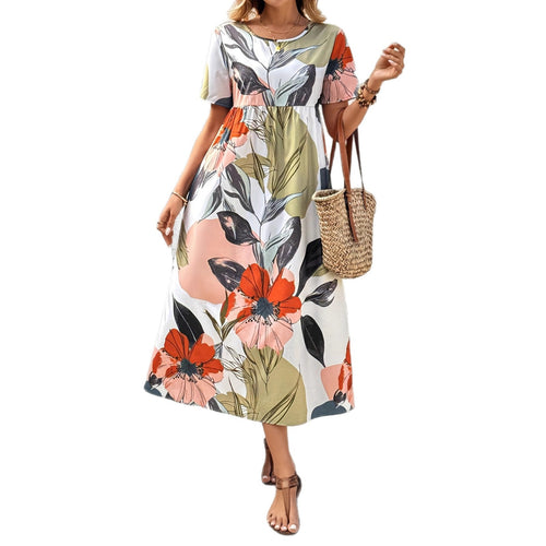 Damen Maxi-Kleid mit floralem Design und elastyischem Bund R&B