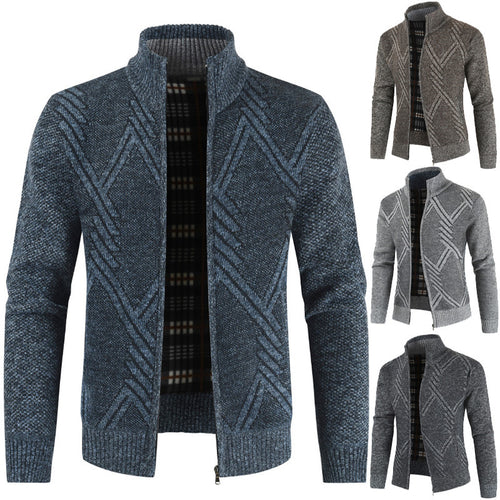 Herren Strickjacke mit hochgeschlossenem Reißverschluss und modernem Muster R&B