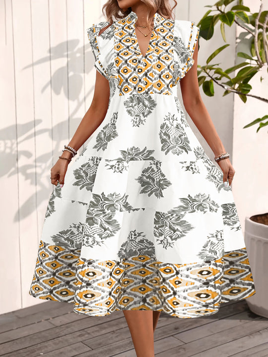 Damen Casual Blusenkleid mit floralem Muster und modernem V-Ausschnitt R&B