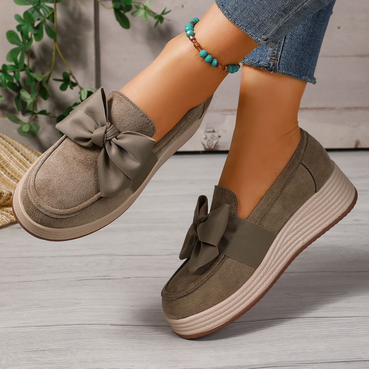 Damen Mokassin-Schuhe mit dekorativem Schleifenakzent und leichtem Wedge-Design R&B
