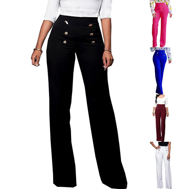 Damen Elegante High-Waist Hose mit dekorativen Knöpfen R&B