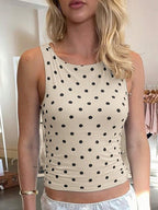 Damen ärmelloses Top mit Polka-Dots und figurbetontem Schnitt R&B