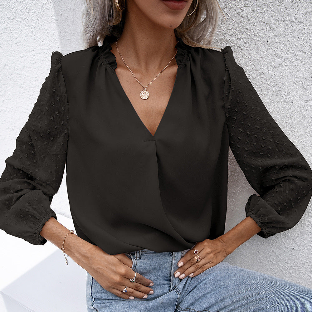 Damen elegante Bluse mit strukturierten Ärmel-Details R&B