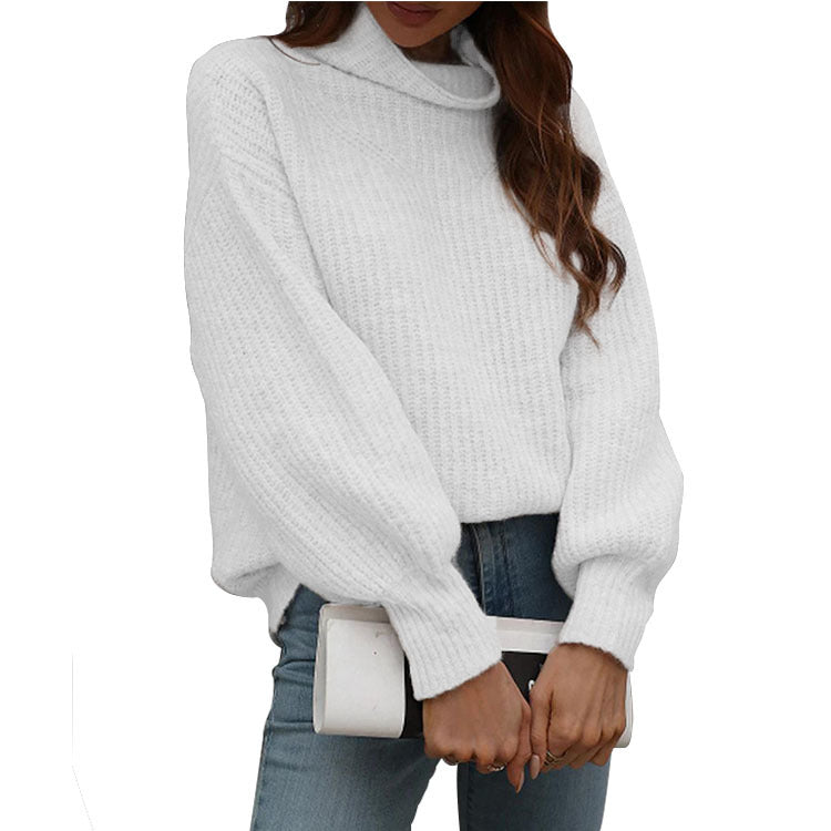 Damen Oversized Strickpullover mit hohem Kragen und Rippstruktur R&B