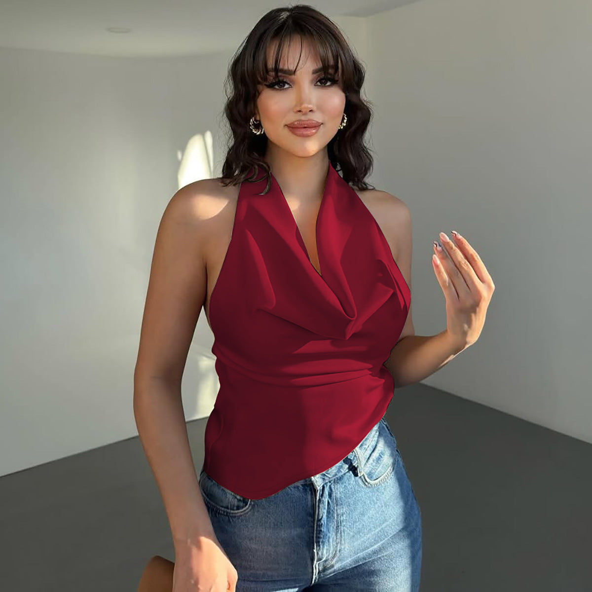 Damen Elegantes O-Back Top mit bindender Kapuze R&B