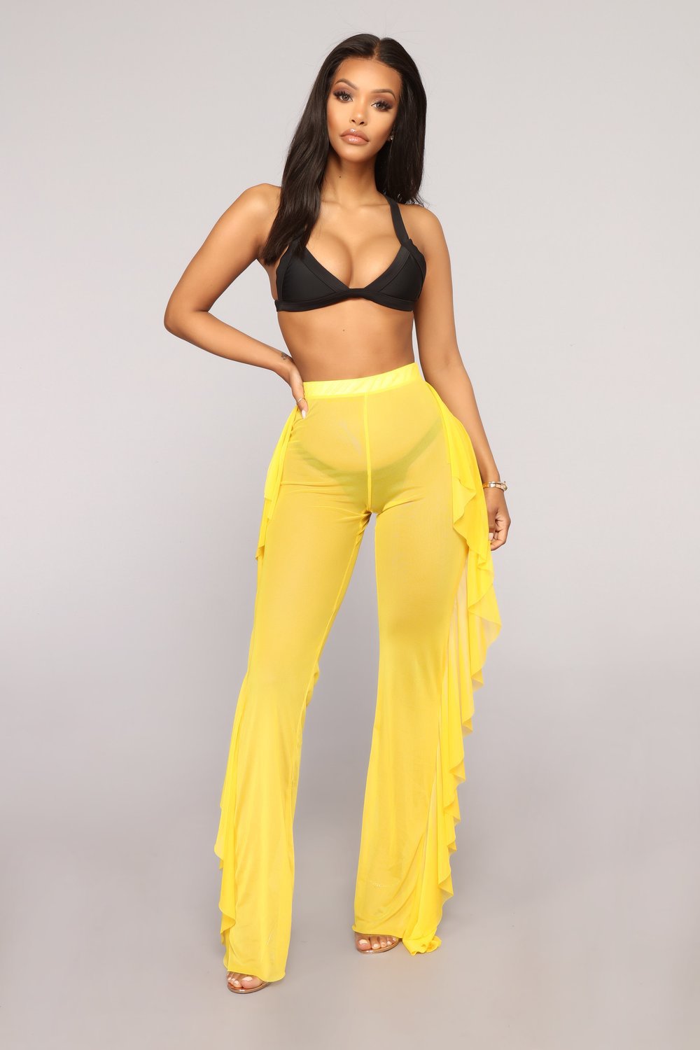 Damen Anziehbare Boho-Hosen mit Rüsche R&B