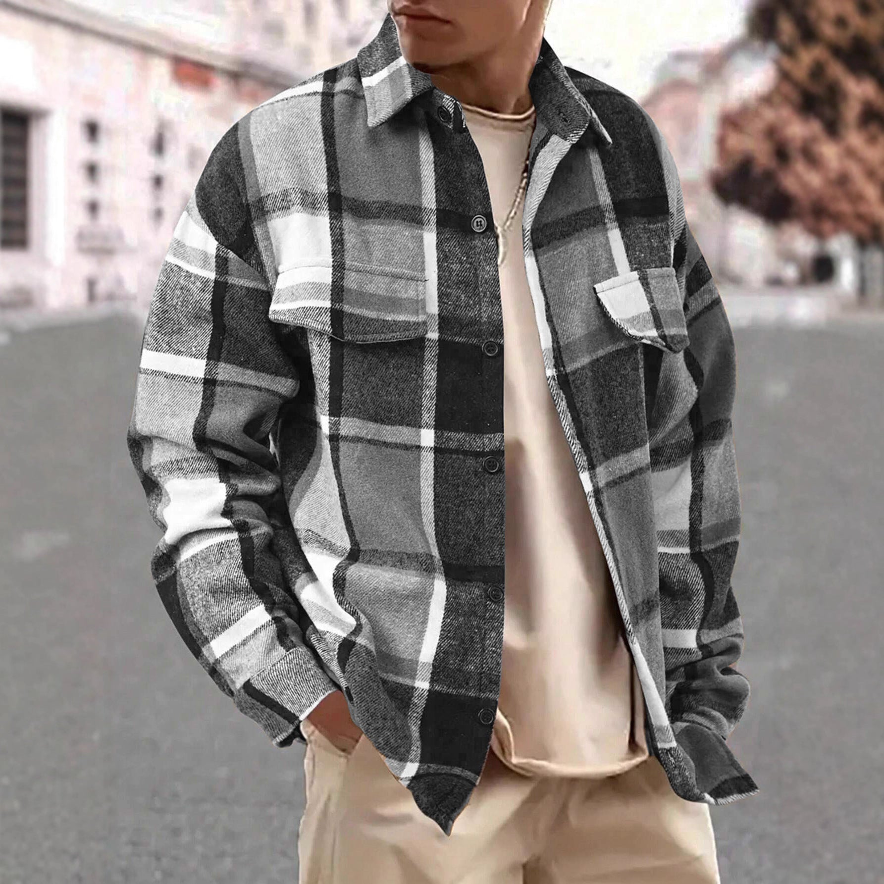 Herren kariertes Flanellhemd R&B
