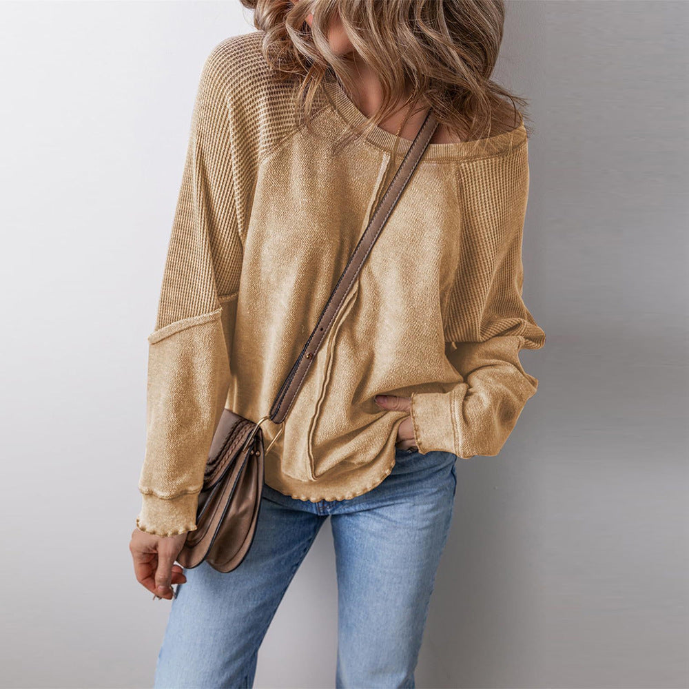 Damen lässiger Pullover mit weitem Ausschnitt R&B