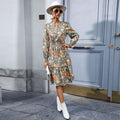 Damen Midi-Kleid mit floralen Rüschen und elegantem Stehkragen R&B