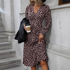 Damen Wickelkleid mit animalischem Print und elegantem V-Ausschnitt R&B