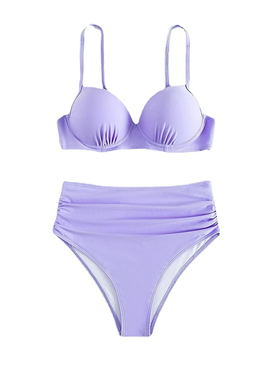 Damen Hochgeschnittener Bikini mit gepolstertem Oberteil und verstellbaren Trägern R&B
