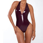 Damen Bodysuit mit tiefem V-Ausschnitt und glänzendem Finish