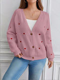 Damen Strickjacke mit Herzmotiven und Knopfverschluss
