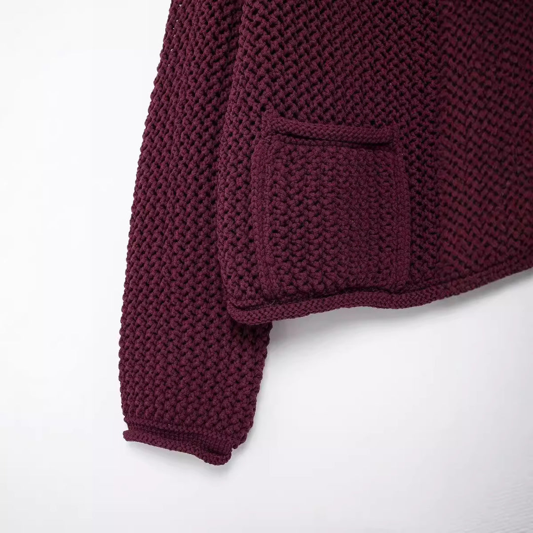 Damen Strickjacke mit großen Knöpfen und Taschen R&B
