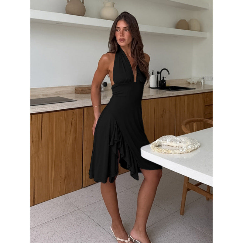 Damen Wickelkleid mit elegantem Halsausschnitt und asymmetrischem Saum R&B