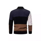 Herren modischer Strickpullover mit kreativem Farbblockdesign und hohem Kragen