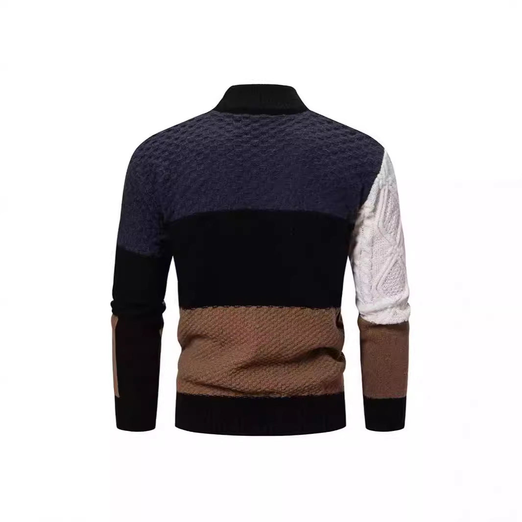 Herren modischer Strickpullover mit kreativem Farbblockdesign und hohem Kragen