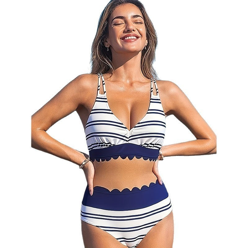 Damen Bikini-Set mit attraktivem Wickeldetail und hoch geschnittenem Unterteil R&B