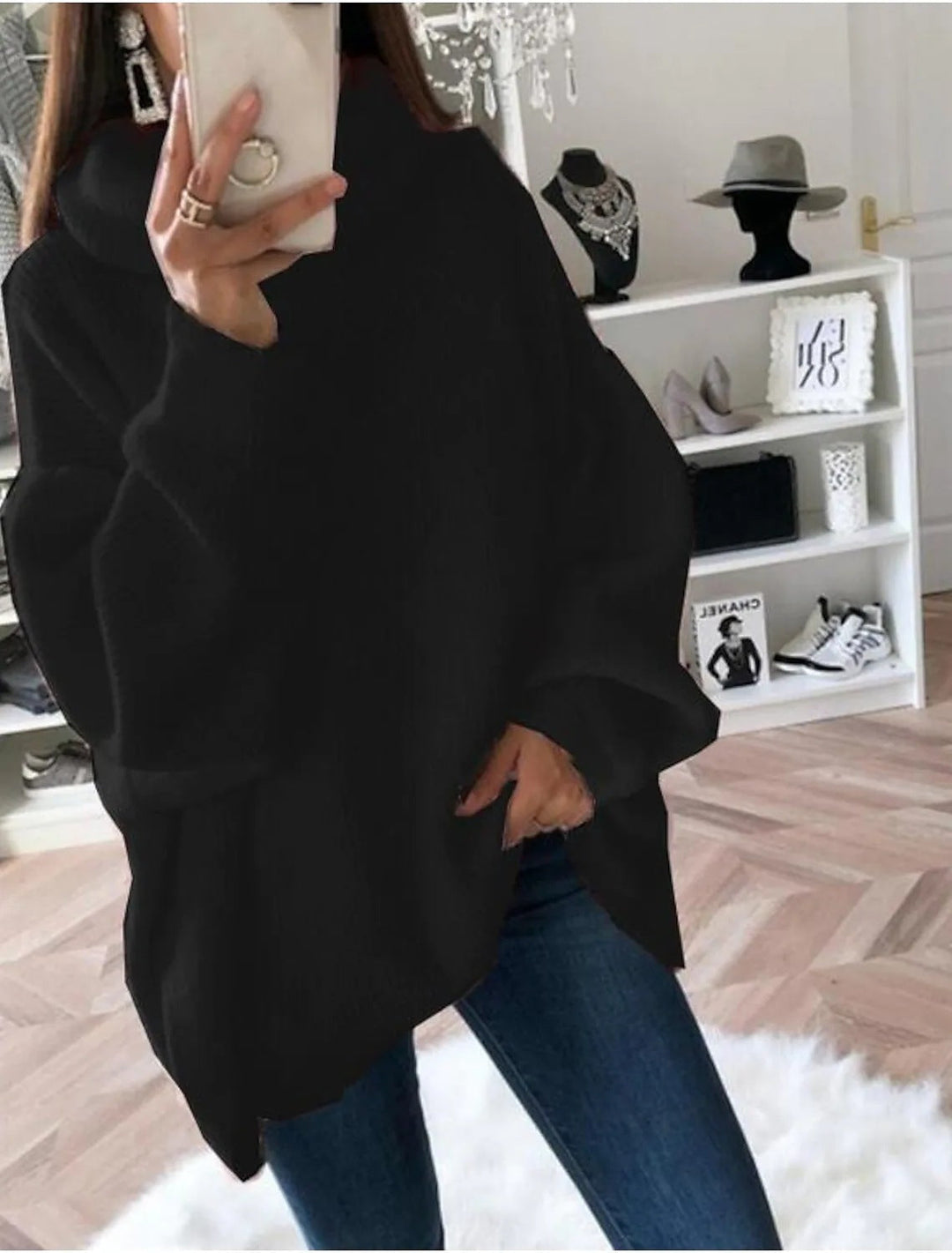 R&B | Damen Strickpullover mit Rollkragen lockerer Sitz, einfarbig